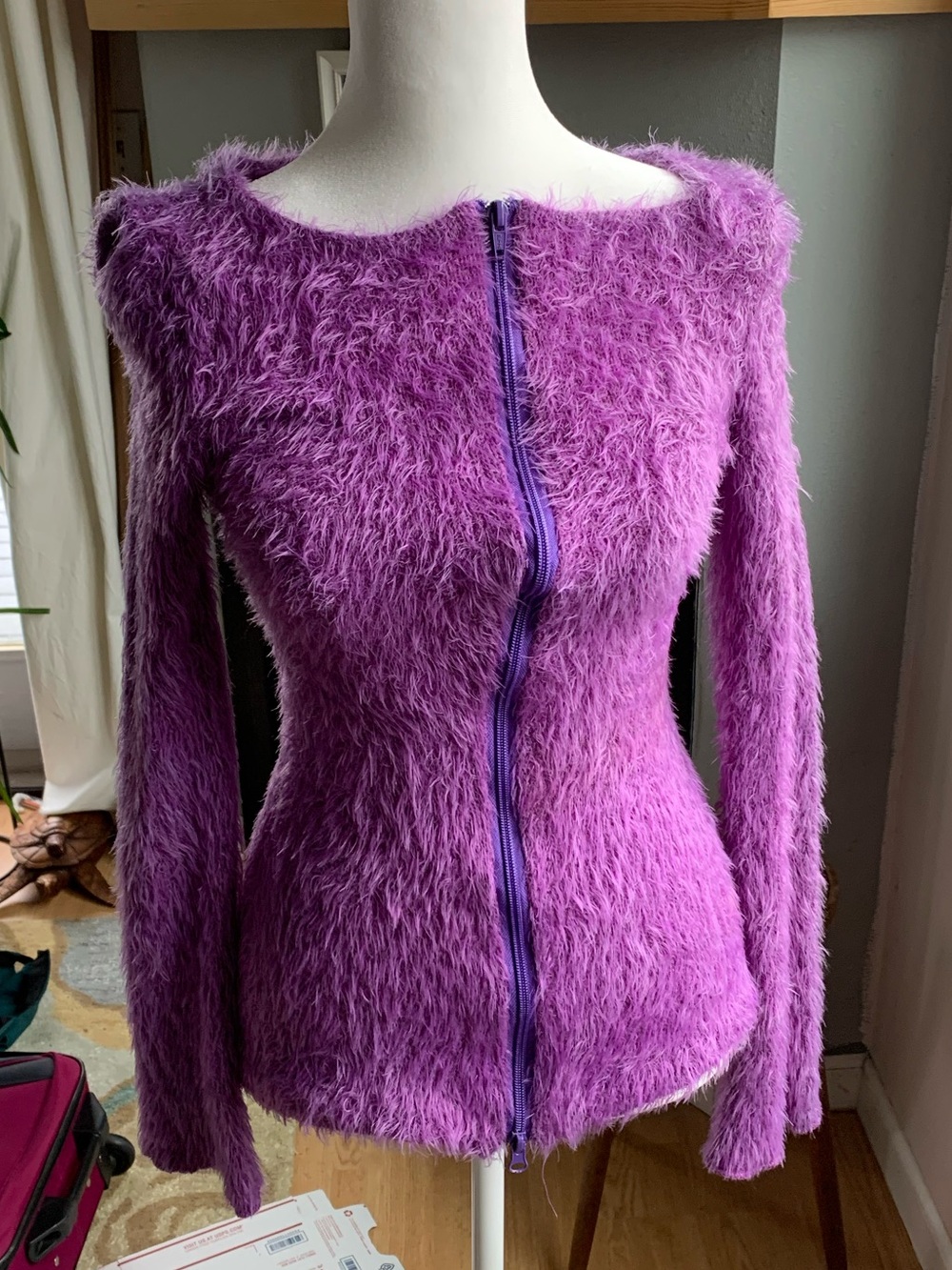 Women’s Purple Fuzzy Zip-Front Jacket